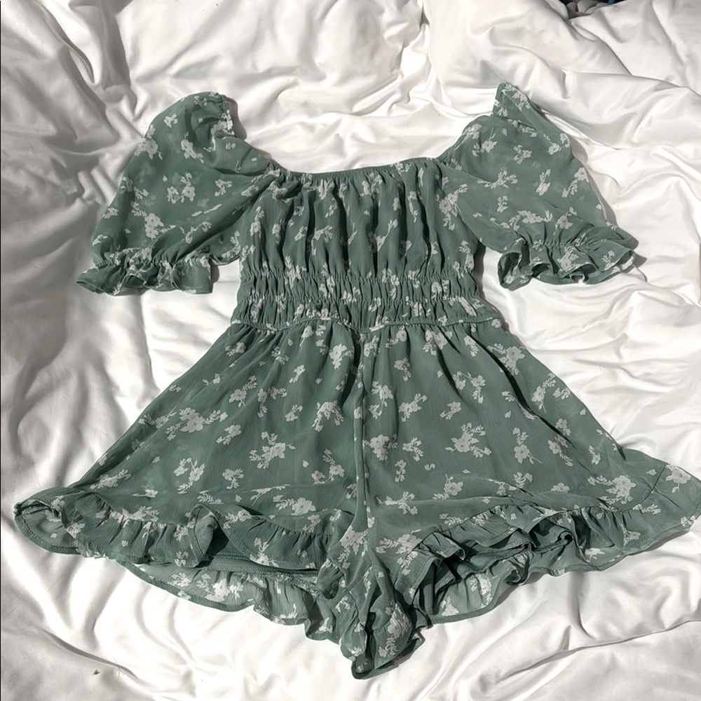 Green Floral Off-Shoulder Romper